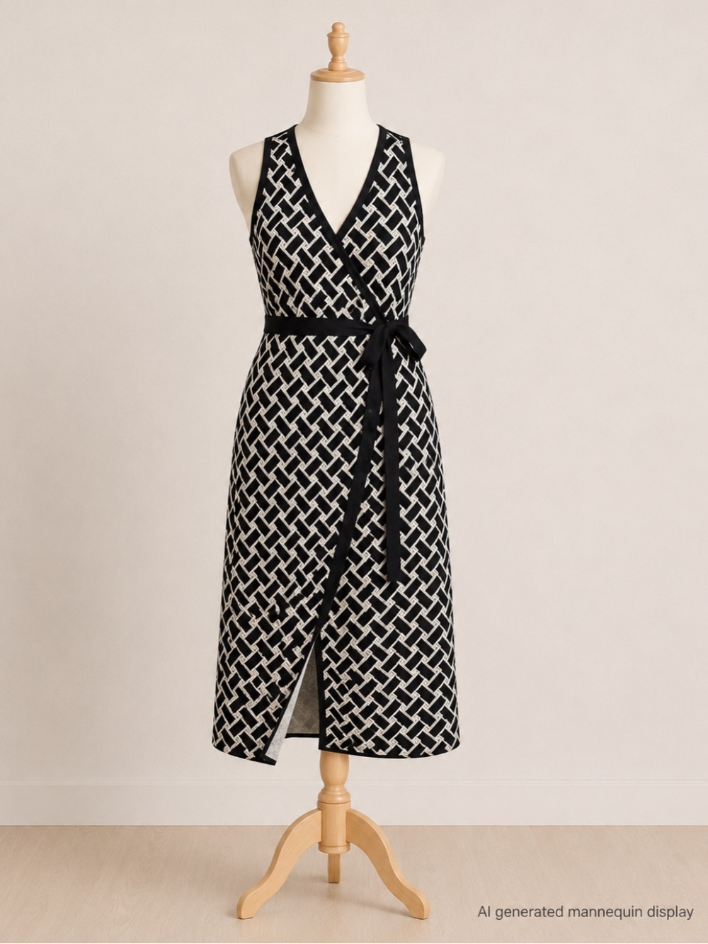 Diane Von Furstenberg x Target Black and Cream Geometric Wrap Dress